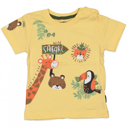Yellow Short Sleeves T-shirt with Safari Design, 9 Months