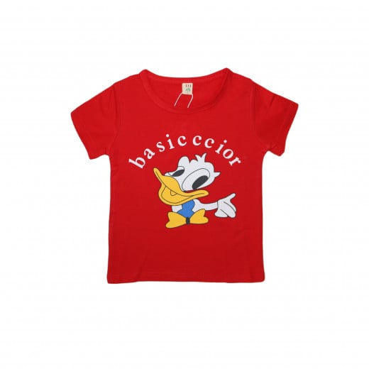 Short Sleeves T-shirt with Duck Design, 12m+, Red
