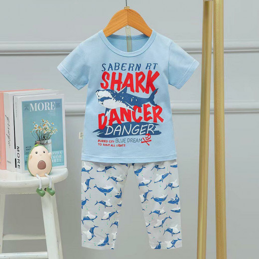 Half Sleeve Pajama Set T-shirt And Long Pants Sharks Design 1-2 Years