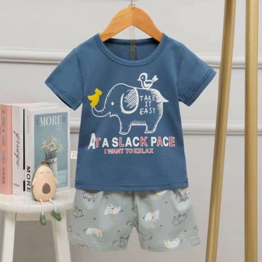 Half Sleeves T-shirt & Short Pants Pajama Set, Elephant Design , 6-12 Month