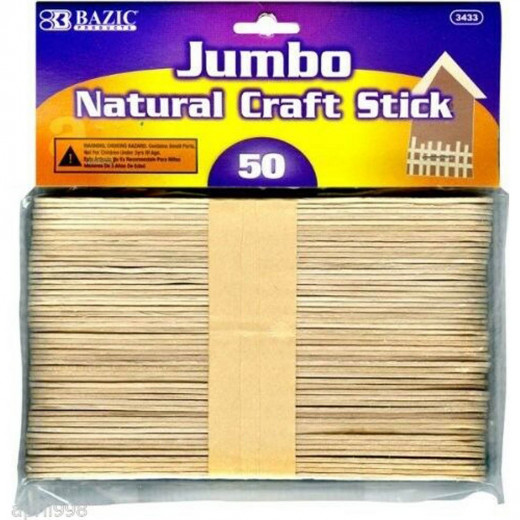 Bazic Jumbo Natural Craft Stick, Wood, 50 Per Pack