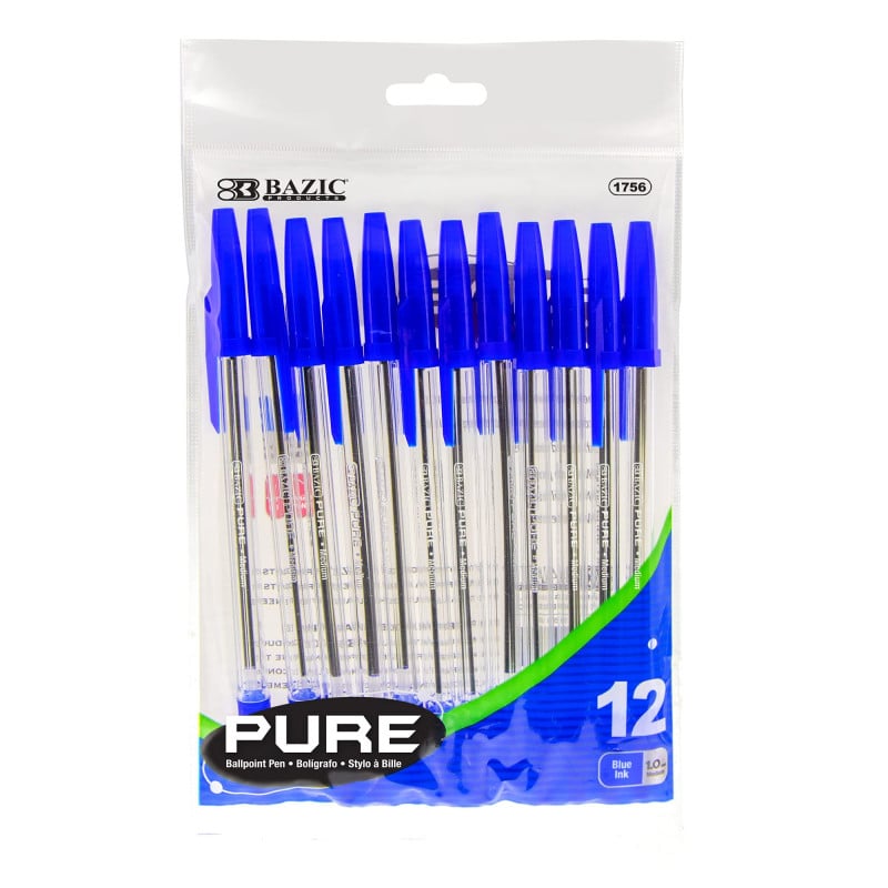 Bazic Pure Blue Stick Pen (12 Pen), Bazic, Jordan-Amman