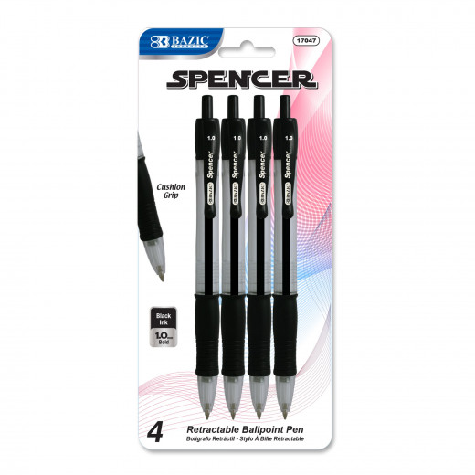 قلم أسود قابل للسحب بمقبض 4 أقلام من بازيك