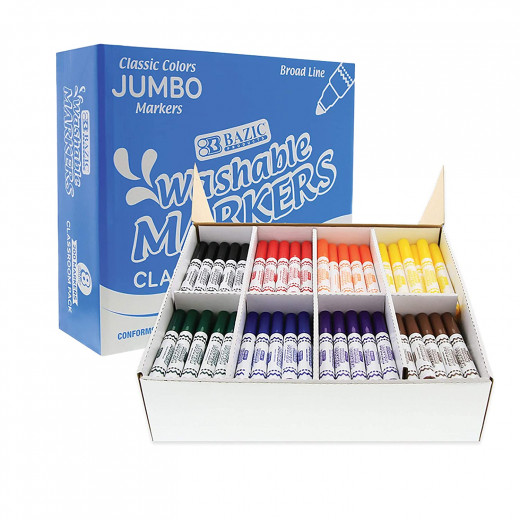 مجموعة أقلام تعليم جامبو قابلة للغسل ذات 8 ألوان عريضة من بازيك (200 قيراط)