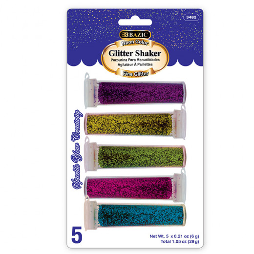 Bazic 5 Neon Color Glitter Shaker (6g)