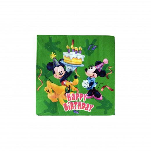 Disposable Paper Napkins for Kids, Green Mickey Mouse Design, 20 pieces