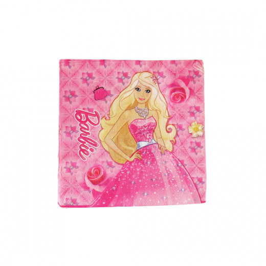 Disposable Paper Napkins for Kids, Pink Barbie Design, 20 pieces