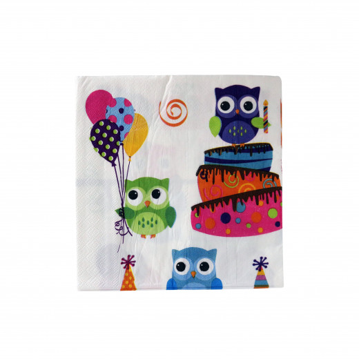 Disposable Paper Napkins for Kids, Colorful OwlsDesign, 20 pieces