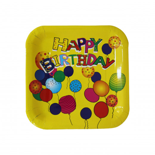 Disposable Square Plates for kids, Yellow Balloons Design, 10 Pieces