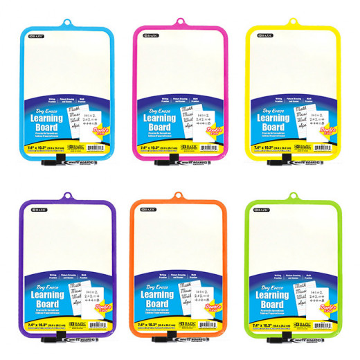 Bazic Double Sided Dry Erase Learning Board With Marker ,1 Pack , Assorted Color