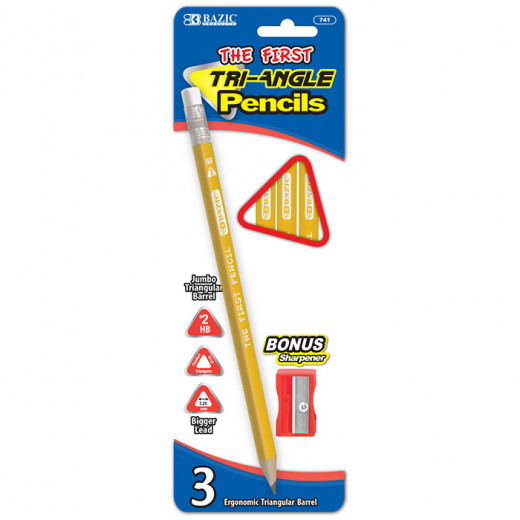 قلم رصاص أصفر الاول جامبو بتصميم مثلثي (3 / عبوة) مع مبراة من بازيك