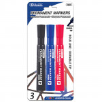 Bazic Assorted Color Chisel Tip Desk Style Permanent Markers (3/Pack)