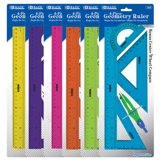 Bazic 12 inch (30cm) Ruler W / Multiplication Prints (4 / Pack)