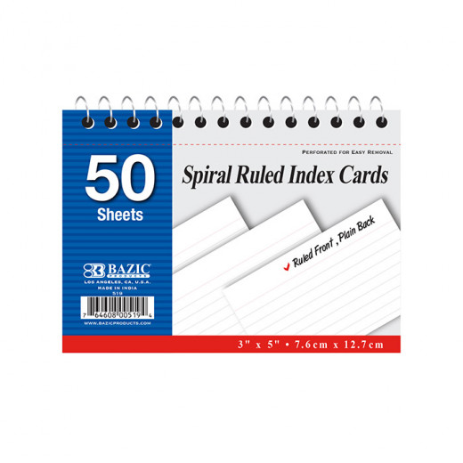 Bazic Spiral Bound Ruled White Index Card Notebook