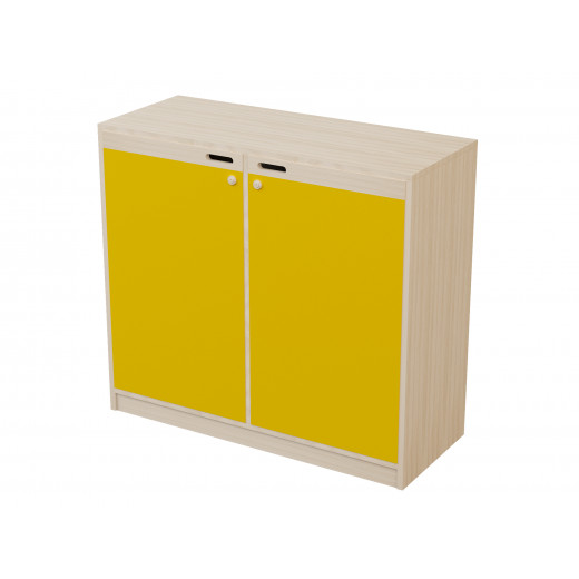 خزانة خشبية للتخزين بتصميم لون أصفر دون عجلات 103.3 * 40 * 90 سم من ايديو فن