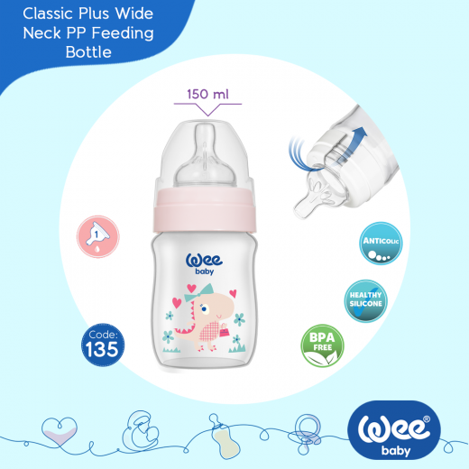Wee Baby Classic Plus Wide Neck PP Bottle 150 ml, Pink