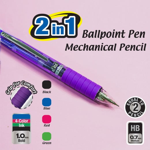 Bazic 2-In-1 Mechanical Pencil ,4-Color Pen with Grip