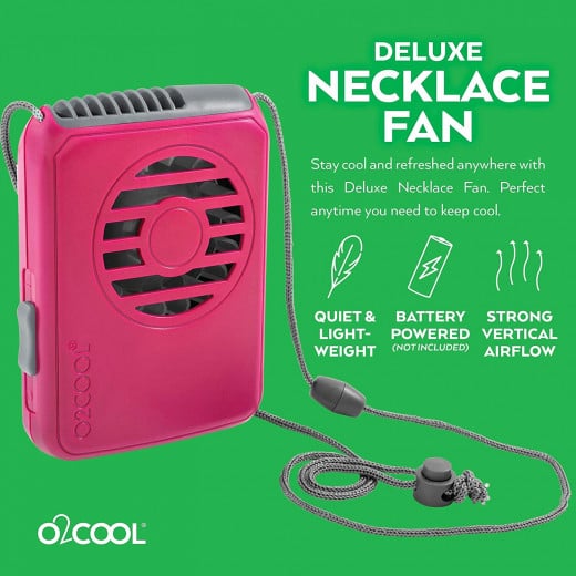 O2COOL Battery Deluxe Necklace Fan, Pink