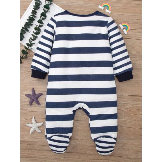Baby Striped Oblique Snap Button Footed Sleep Jumpsuit 3 Months