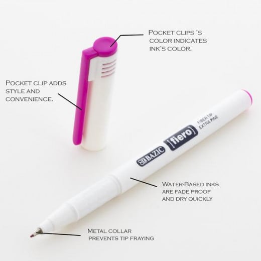 قلم تحديد رفيع فييرو ذو 12 لونًا من الالياف من بازيك