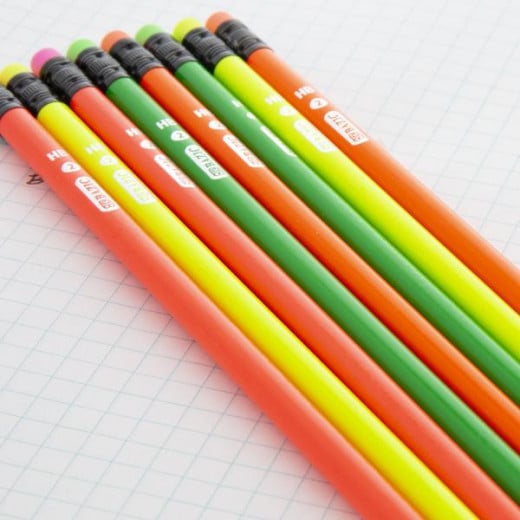 Bazic Fluorescent Wood Pencil with Eraser (8/Pack)