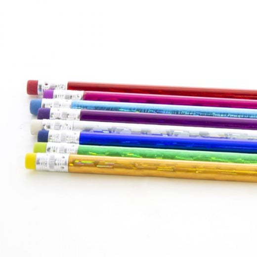 Bazic Metallic Laser Wood Pencil With Eraser (8/Pack)