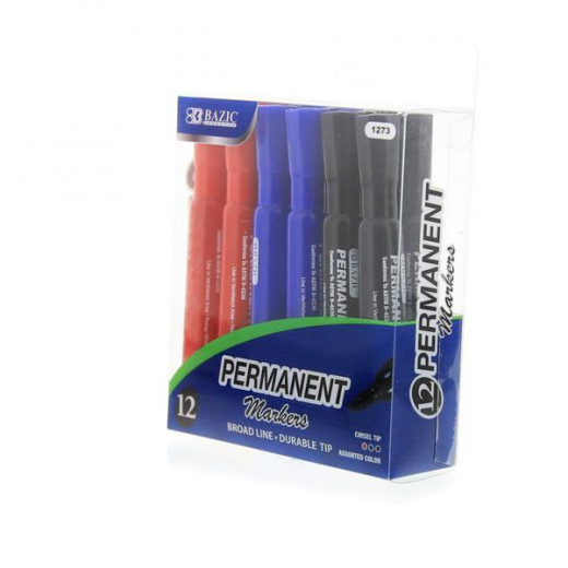 Bazic Assorted Color Chisel Tip Desk Style Permanent Markers (12/Pack)