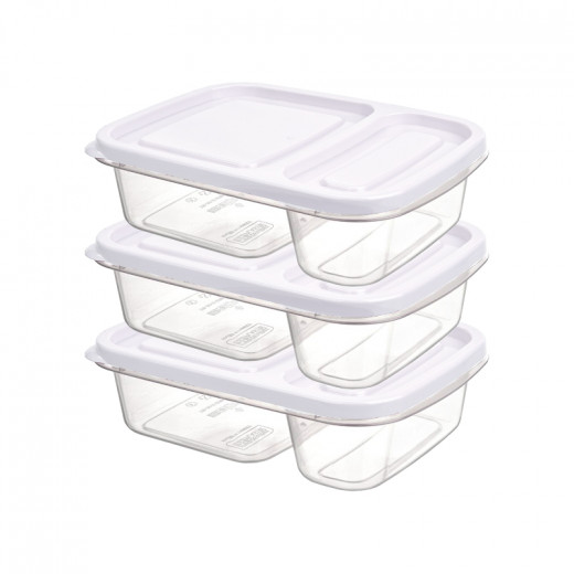 صندوق حفظ الطعام سمارت مكون من جزئين من هوبي لايف، 0.7 لتر، أبيض، 3 قطع