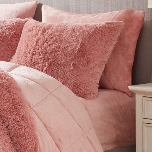 Nova home comforter malea winter long shaggy king set pink 6 pieces