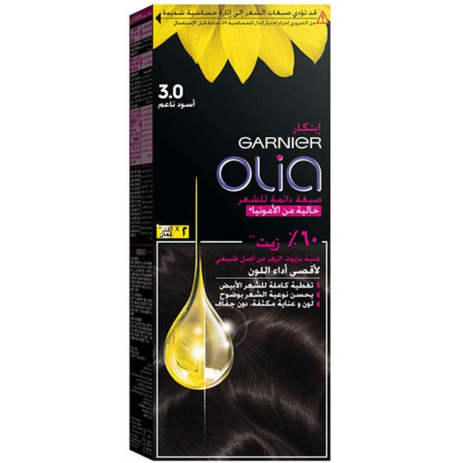 Garnier Olia No Ammonia Permanent Brilliant Color Oil-Rich Permanent Hair Color 3.0 Soft Black 209g