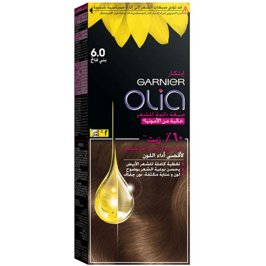 Garnier Olia Ammonia Permanent Hair Colour with 60% Oils, Number 6.0