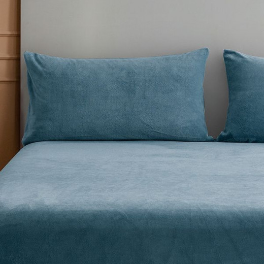 Nova home warm fit winter microfleece fitted sheet set, blue, twin size