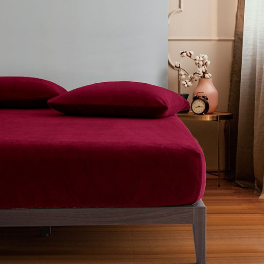 Nova home warm fit winter microfleece fitted sheet set, burgundy, queen size