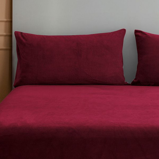 Nova home warm fit winter microfleece fitted sheet set, burgundy, king size