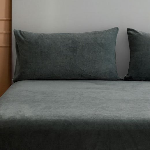 Nova home warm fit winter microfleece fitted sheet set, grey, queen size