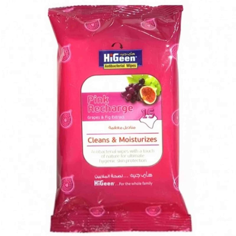 Higeen Antibacterial Wipes 15, Pink Recharge | Beauty | Health Care