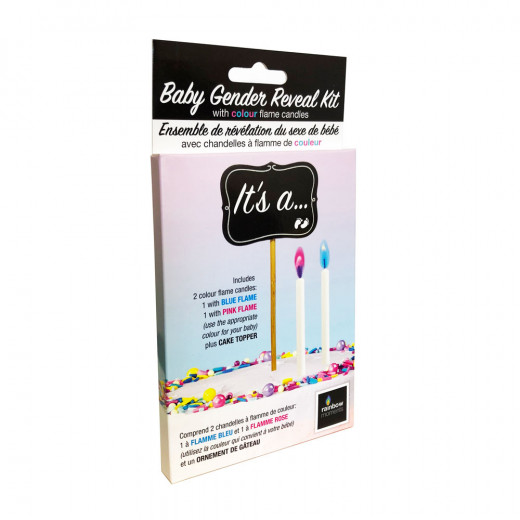 Rainbow Moment New Baby Gender Reveal Cake Topper, Pink & Blue Flame Candles