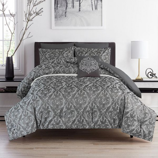 Nova Home Sardinia Embroidered comforter Set, 7 Pieces, King Size, Grey Color