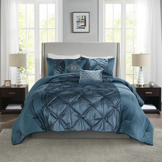 Nova Home Mia Velvet and Sateen Comforter Set, 8 Pieces, King Size, Teal Color