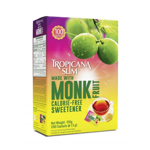 Tropicana Slim Monk Fruit Sweetener With Chromium, 100 Sachets, 1.5 Gram