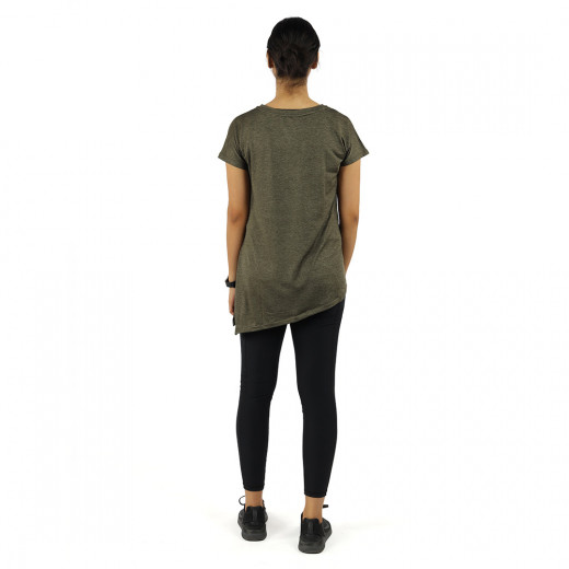 RB Women's Side High-Low T-Shirt, Small Size, Dark Green Color