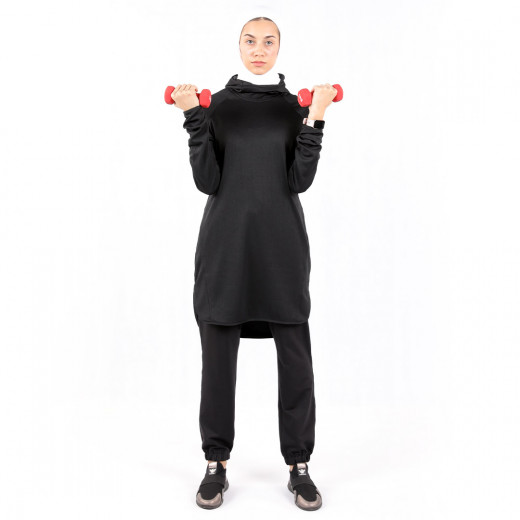RB Women's Mid-length Running Hoodie, Large Size, Black Color