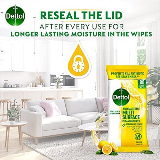 Dettol Lemon Multi Surface Cleaning Wipes 80 Sheets