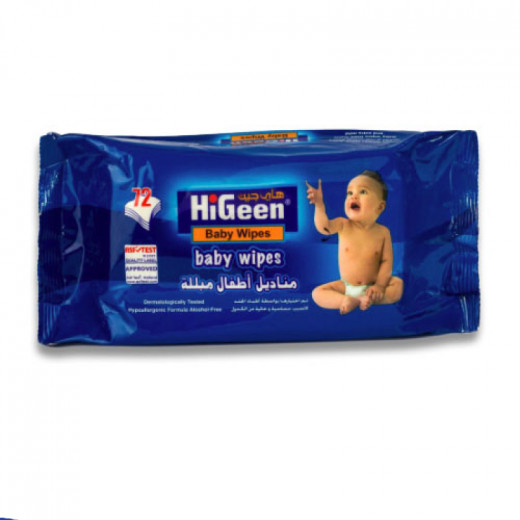 Higeen Baby Wipes, 72 Sheets, 2 Pieces + Higeen Round Cotton Buds, 100 Pieces