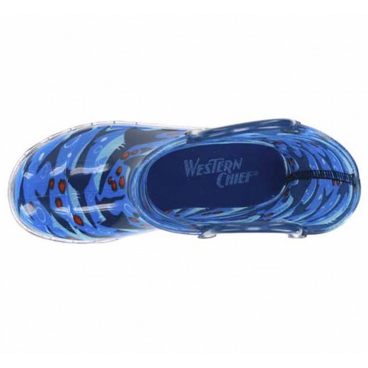 Western Chief Kids Shark Chase Lighted Rain Boot, Blue Color, Size 28