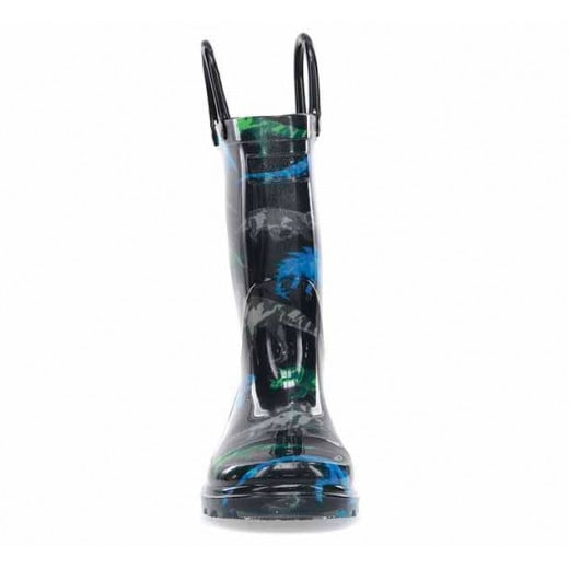 Western Chief Kids Dinosaur Friends Lighted Rain Boot, Black Color, Size 32