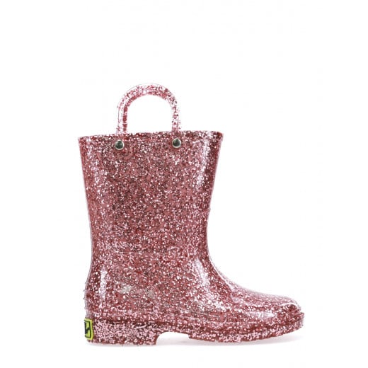 Western Chief Kids Glitter Rain Boots, Rose Gold Color, Size 25