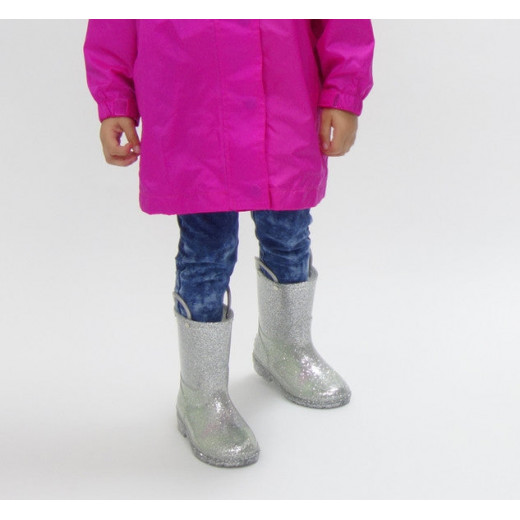 Western Chief Kids Glitter Rain Boots, Silver Color, Size 28