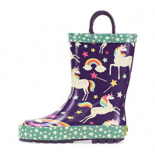 حذاء مطر للأطفال, بتصميم يونيكورن دريمز، باللون الأرجواني، مقاس 27 من ويسترن شيف