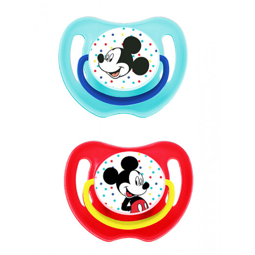 Disney Mickey Mouse Baby Pacifier, Pack of 2, Blue and Red Color